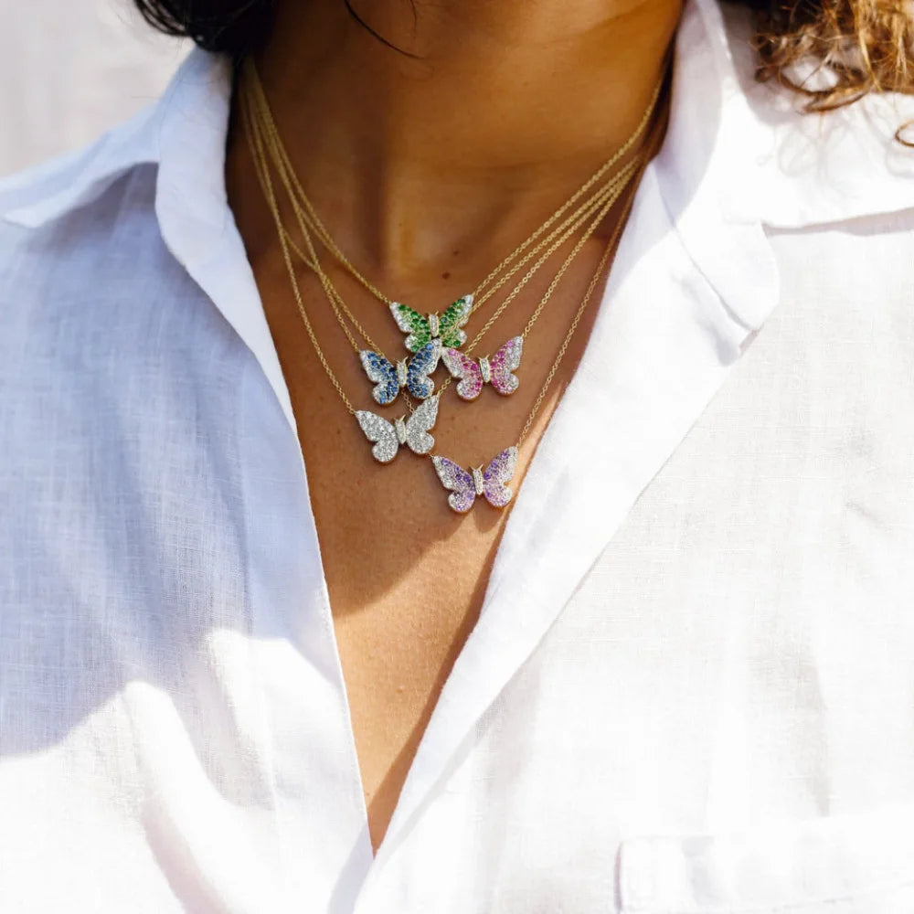 New Fashion Stainless Steel 18k Gold Plated butterfly Rhinestone Necklace