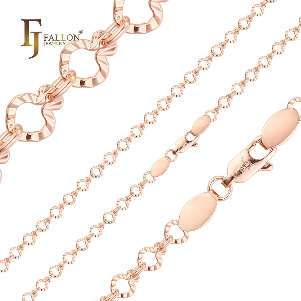 5mm+ FJ Fallon Fashion Jewelry Fancy Shell Link Hammered Chain Plated in Rose Gold Brass Based