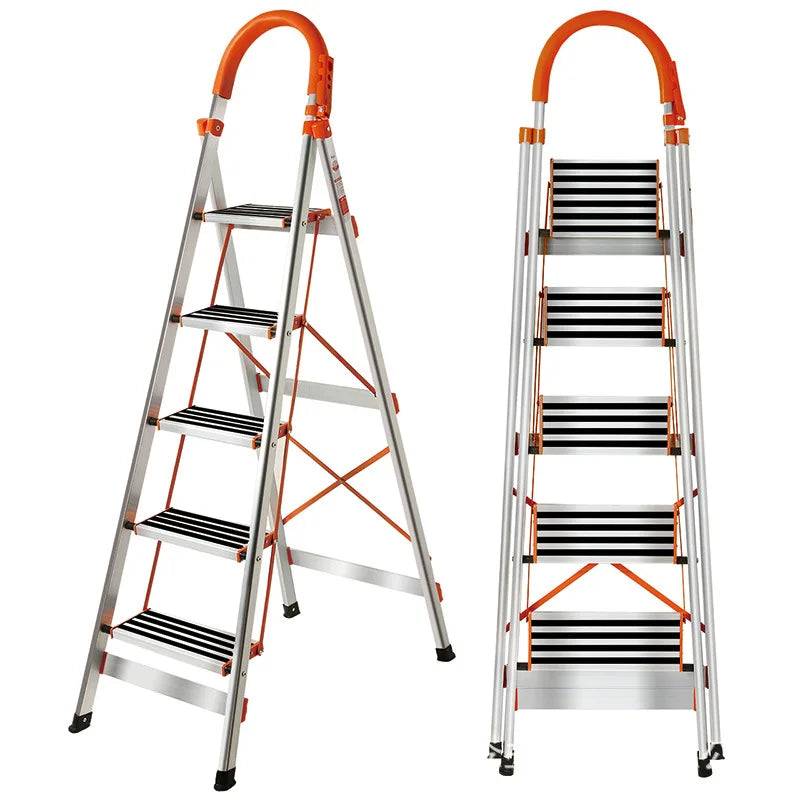 Stainless Steel Modern Attic Ladder 3-Step Folding Ladder Anti-Slip 150kg Load Capacity