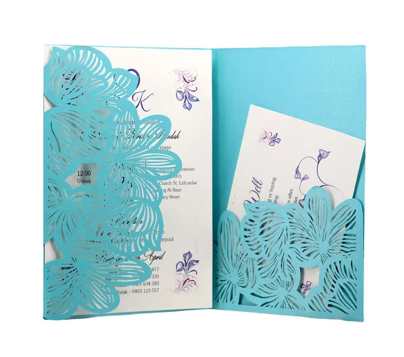 Laser Cut Hollow Rose Pocket Wedding Invitation Card Factory Opening Business Party Greeting Card for Engagement Birthday Party