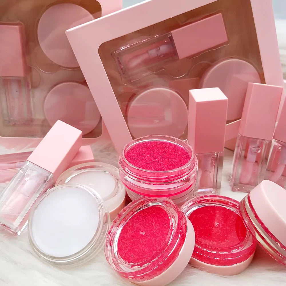 Wholesale Vegan pink Plumped Lip Oil Lip Balm Kit Cute Fruit Lip Balm in Tin