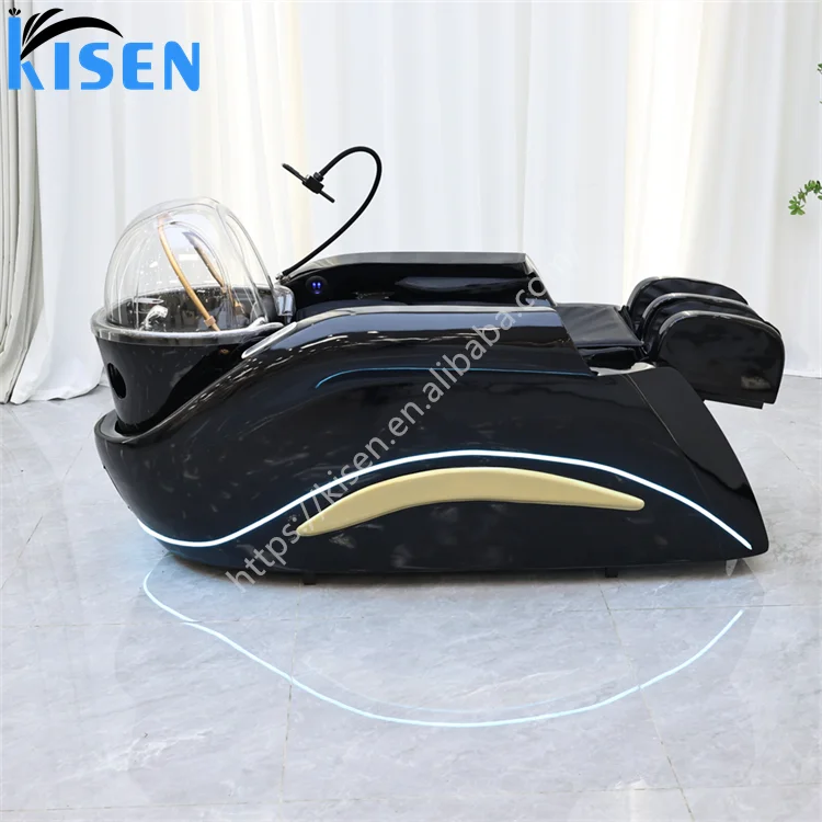Kisen Luxury Automatic Electric Spa Head Water Therapy Shampoo Bed Hair Washing Massage Chair Shampoo Bed with Bowl Steamer