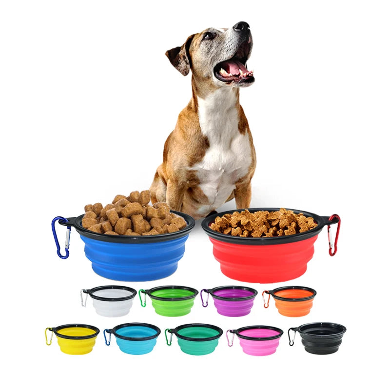 Factory Outlet Carabiners Foldable Pet Travel Bowls for Dogs Cats Feeding Water Bowl Dish Silicone Collapsible Dog Bowls