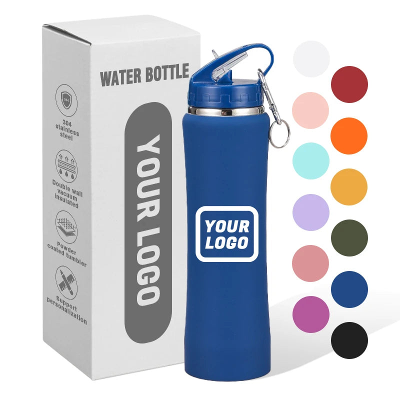 Custom Logo Sports Water Bottle Insulated Double Wall Stainless Steel Water Bottle with Portable Handle Lids 600ml 750m