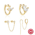 Gaby New Sterling Silver 925 Dangle Earrings Zircon Water-drop Gold Cartilage Fake Piercing Jewelry Wholesale for Women