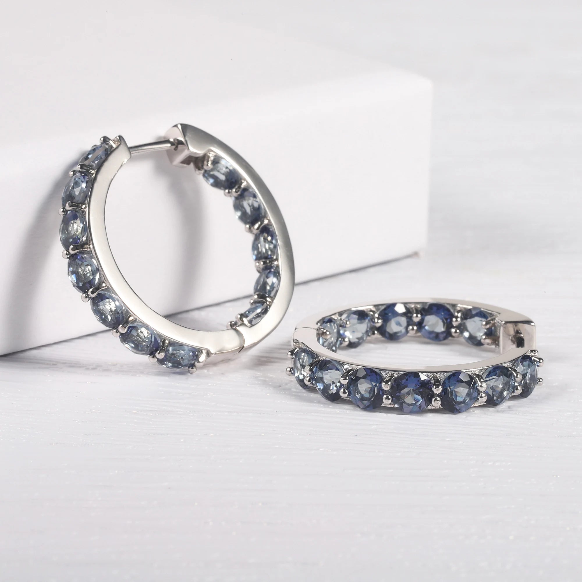 RZ0004 Abiding Fine Jewellery Inside Outside Hoops Iolite Blue Mystic Quartz 925 Sterling Silver Big Hoop Earrings