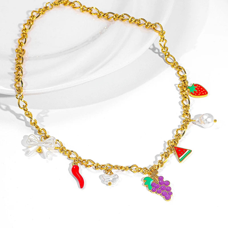 Women's Stainless Steel Jewelry Accessory DIY Gold Plated Flower Heart Shaped Link Chain Necklace