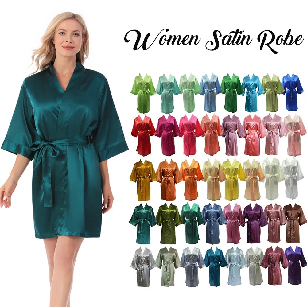 Ready to Ship RTS Luxury Silk Satin Bride Bridesmaid Robe Plus Size Women's Bath Robe Summer V-neck Three Quarter Wedding Robes