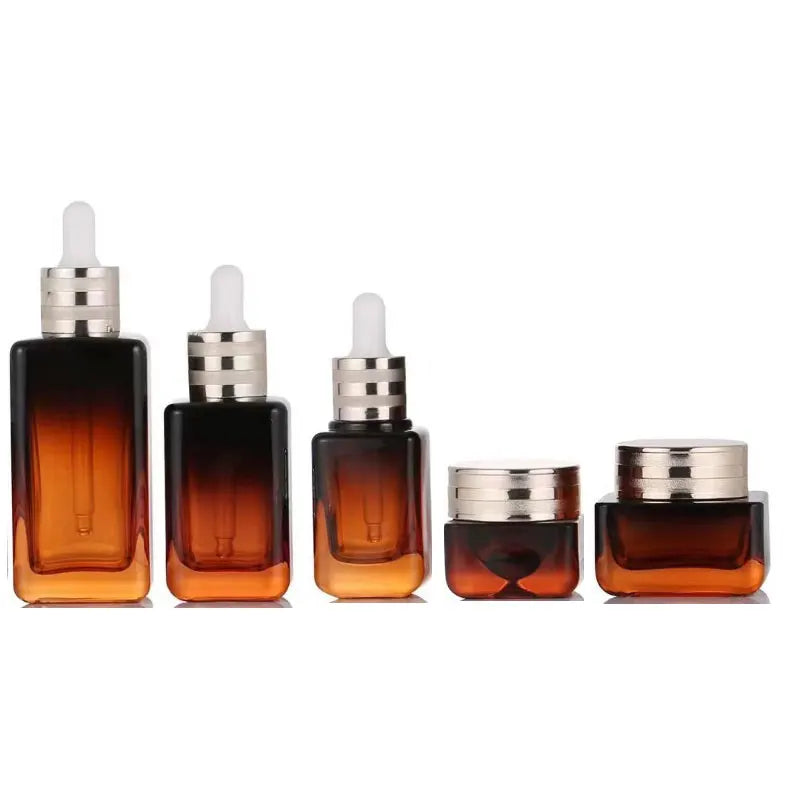 Custom Gradient Brown Square Rectangle Glass Serum Dropper Bottle 30ml 50ml 75ml 80ml 100ml for Face Cream