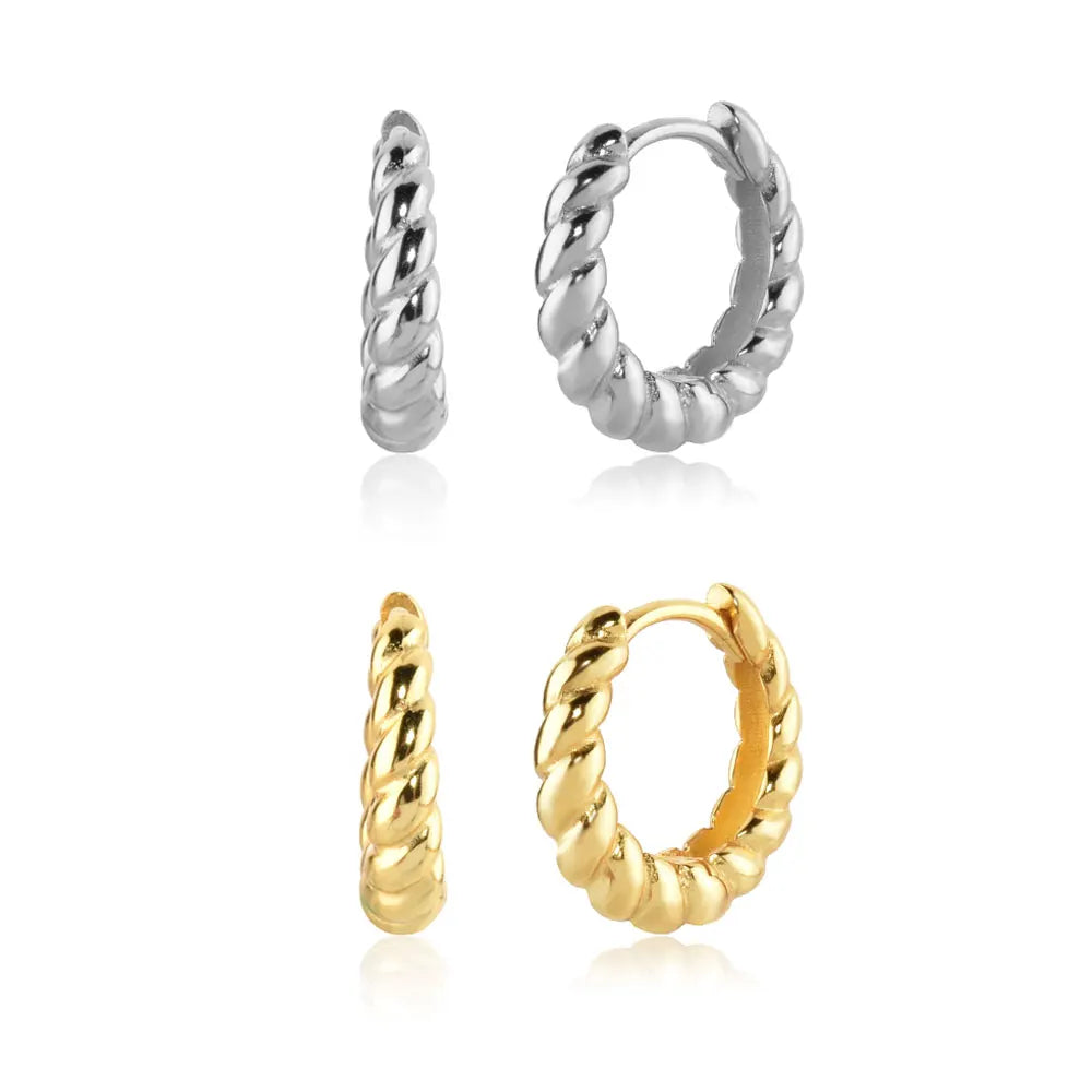 FUAMAY Aretes Classic Jewelry Ladies 925 Sterling Silver Hoop Earrings Twisted Hoop Earrings
