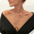 3Pcs/Set Trendy Inlay Colorful Acrylic Gemstone Imitated Pearl Cross Necklace for Women Fashion Ladies Jewelry Accessories Gifts