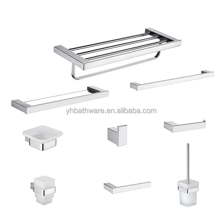 New Technologies Style Products 9 Pieces Stainless Steel Silver Luxury Bathroom Accessory Set