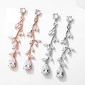 SLBRIDAL Ins Style Fashion Tree Branch CZ Crystal Girls Dangle Earrings Cubic Zircon Women Earrings Bridal Wedding Drop Earrings