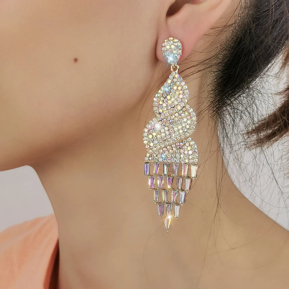 10 Designs Unique Famous Hot Designer Statement Earrings Luxury Women Cubic Zircon Earrings Fashion Rhinestone Drop Earrings