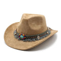 Tibetan Ethnic Suede Cowboy Top Hat Autumn Winter Men Women Jazz English Style Felt Hats Caps Cowboy Hat