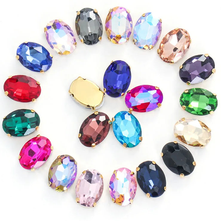 24 Colors Oval Shape Rhinestones Factory Price Golden Sew-on Technique for Dress