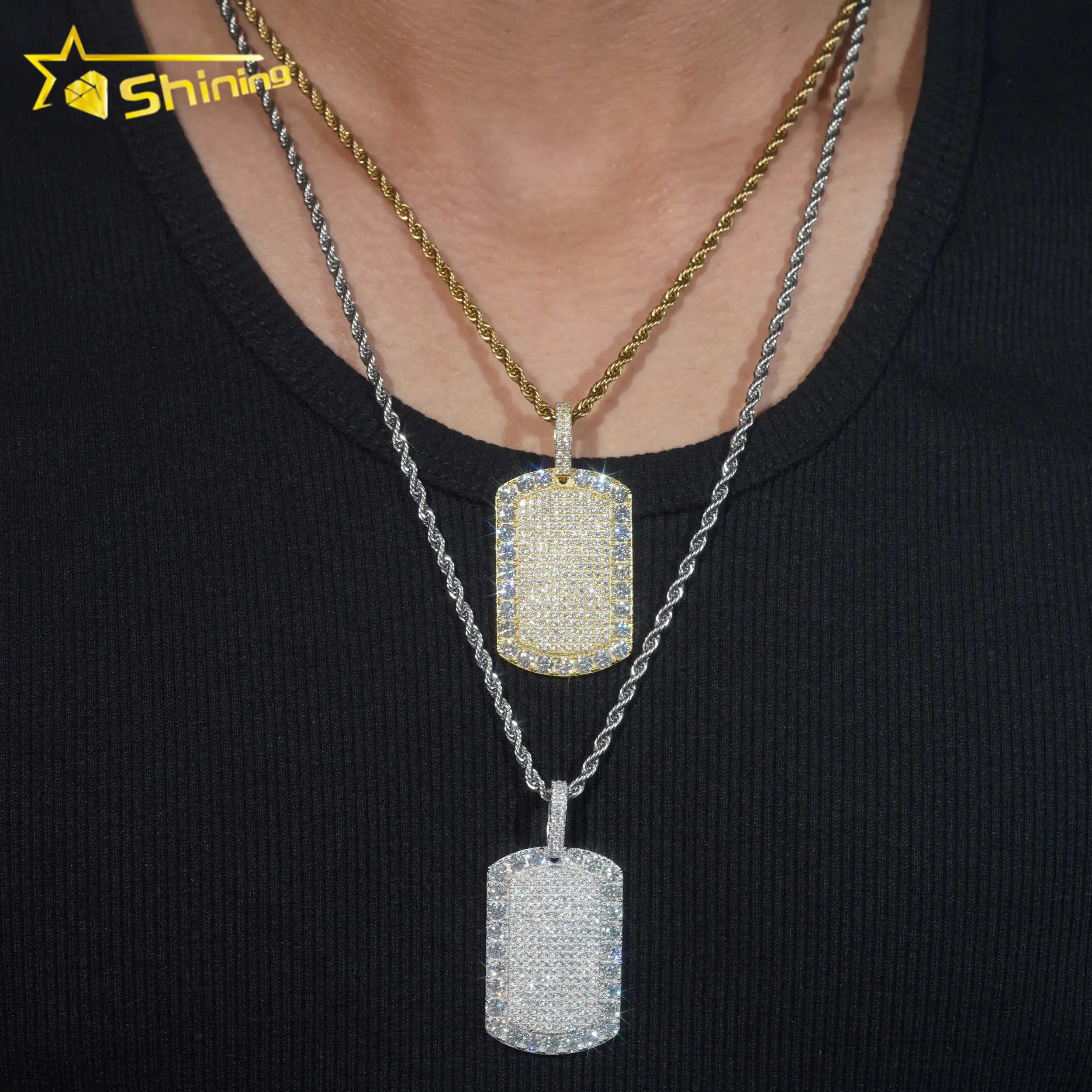 925 Silver Hip Hop Jewelry Big Stone Gold Plated VVS D Moissanite Diamond Pendant Men Fashion Iced Out Dog Tag Pendant