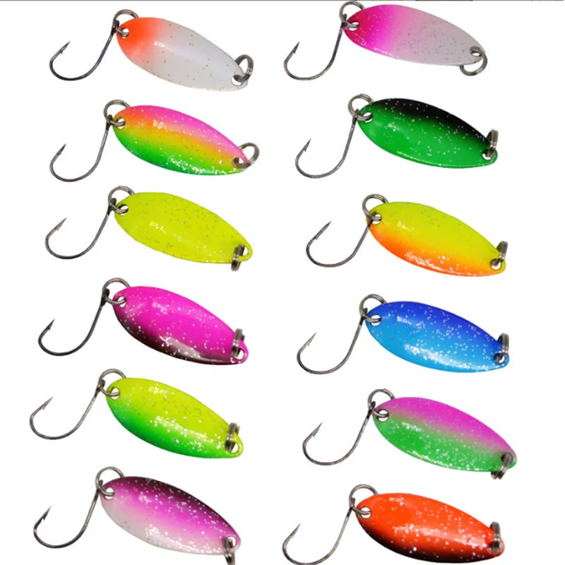New 12 Colors 3.2cm 3g Two-sided Spoon Fishing Lure Swim Bait Isca Artificial Trout Lure Fishing Sequin Metal Spoons Lure