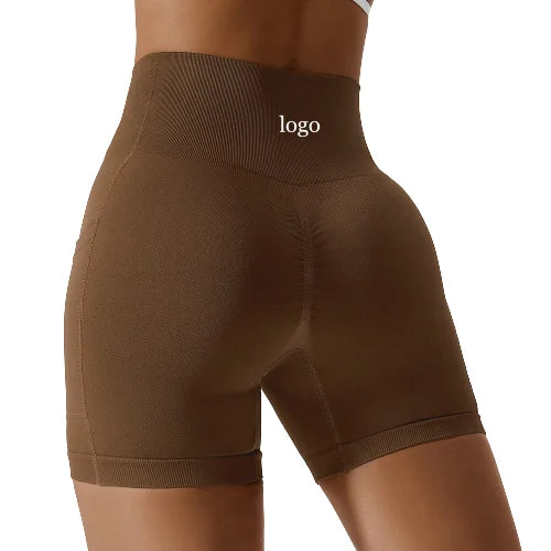 Women High Waist Quick Dry Butt Lift Tight Scrunch Back Seamless Running Shorts With Pockets