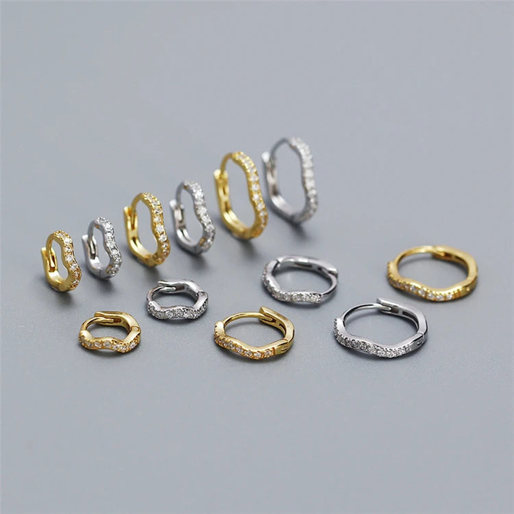 SP Multi Sizes Zircon Hoop Earrings Jewelry S925 Sterling Silver Wave Twist Zircon Huggie Hoop Earrings