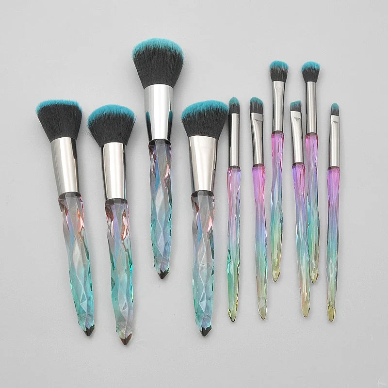Crystal Makeup Brush Factory Price Foundation Brush Free Sample Synthetic Hair China OEM Professional Multicolor Custom 20 Sets