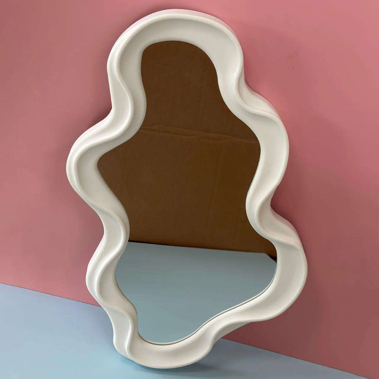 Wavy Irregular Mini Framed Wall Mounted Nordic Wave Shape Desk Mirror with ABS Plastic & Glass for Lady Makeup