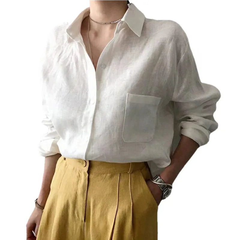 New Arrival Modest Women's Blouses & Shirts Custom Solid Color 100% Linen Shirt Stand Digital Printing for Ladies Woven Adults