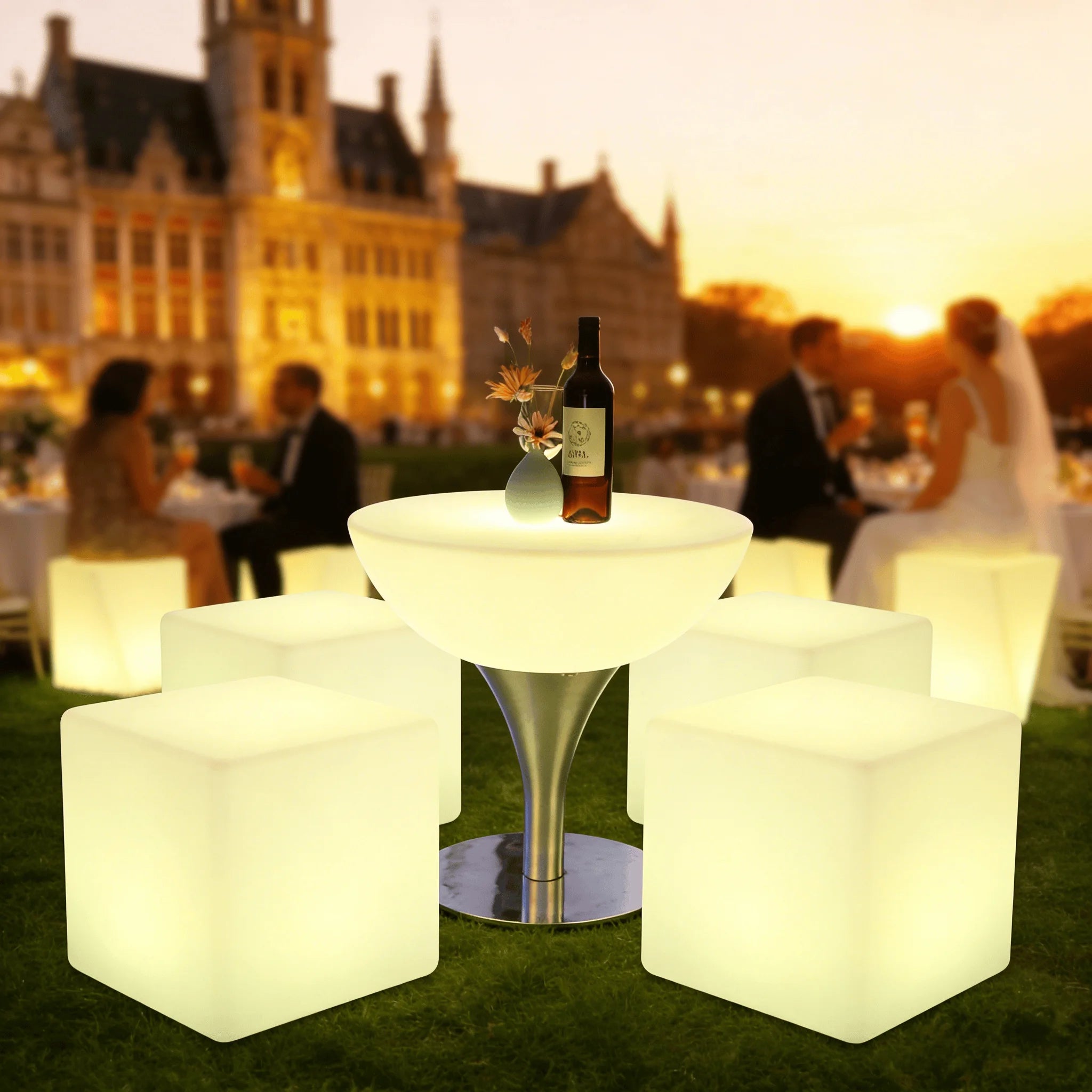Modern RGB LED Furniture Lighting Cube Stool Remote Control Funny Bar Stool with Color Changing for Home Bar & Farmhouse