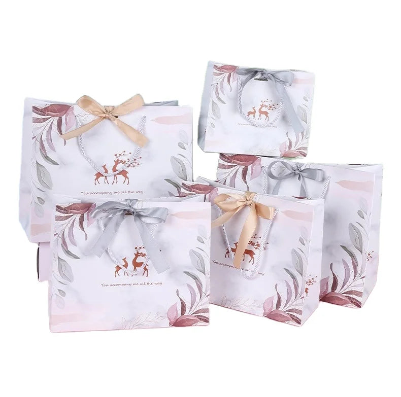 Luxury Boutique Shopping Packaging Bag With Ribbon Customized Printed Tote Paper Craft Gift Bags With logo