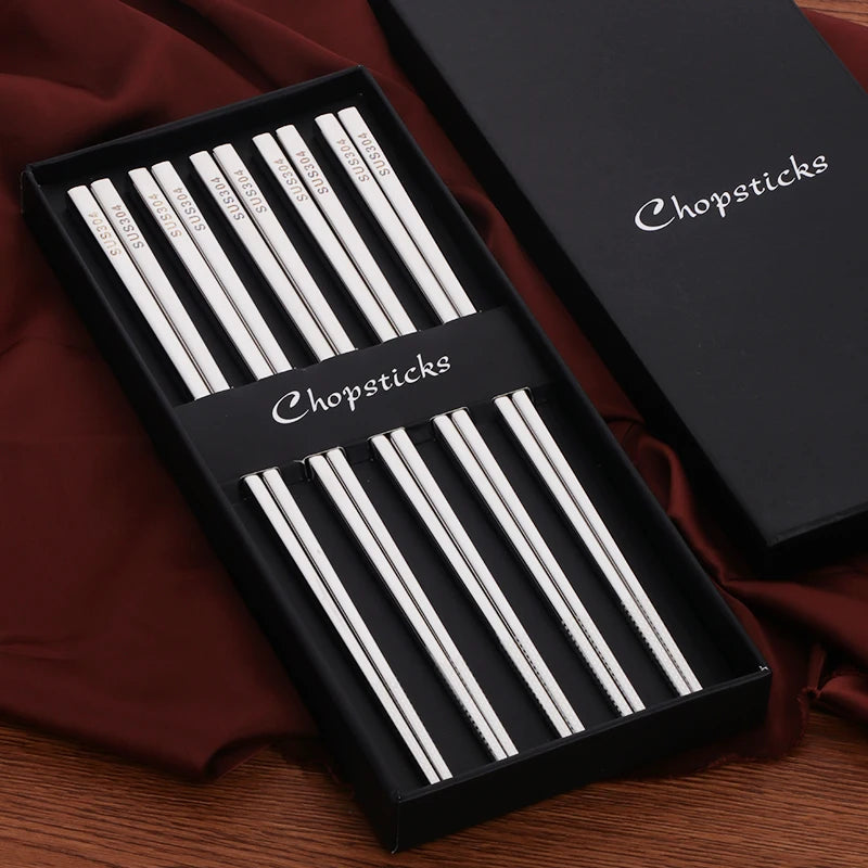 Chinese Stainless Steel Rose Gold Black Modern High Mirror Polish Chopsticks with Box