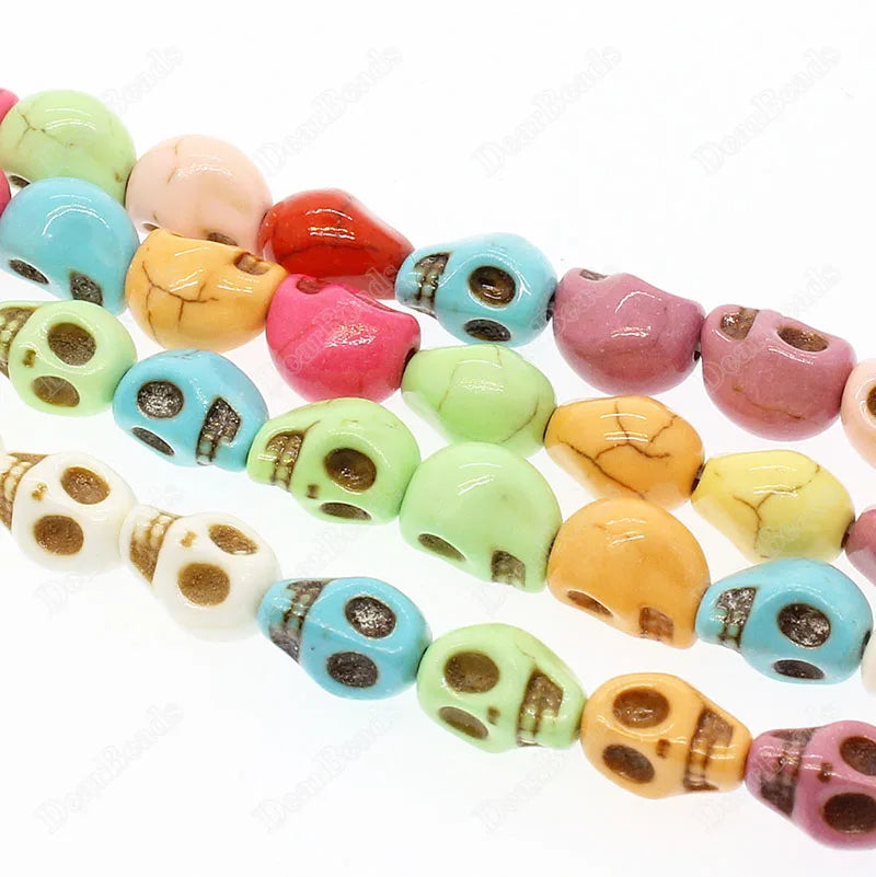 Cheap Multicolor Howlite Turquoise Magnesite Carved Skull Beads for Jewelry Making 6x8mm 8x10mm