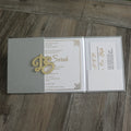 Unique Elegant Deboss Logo Folio White Hardcover Invitation Card Custom Printed Gray Velvet Wedding Invitations