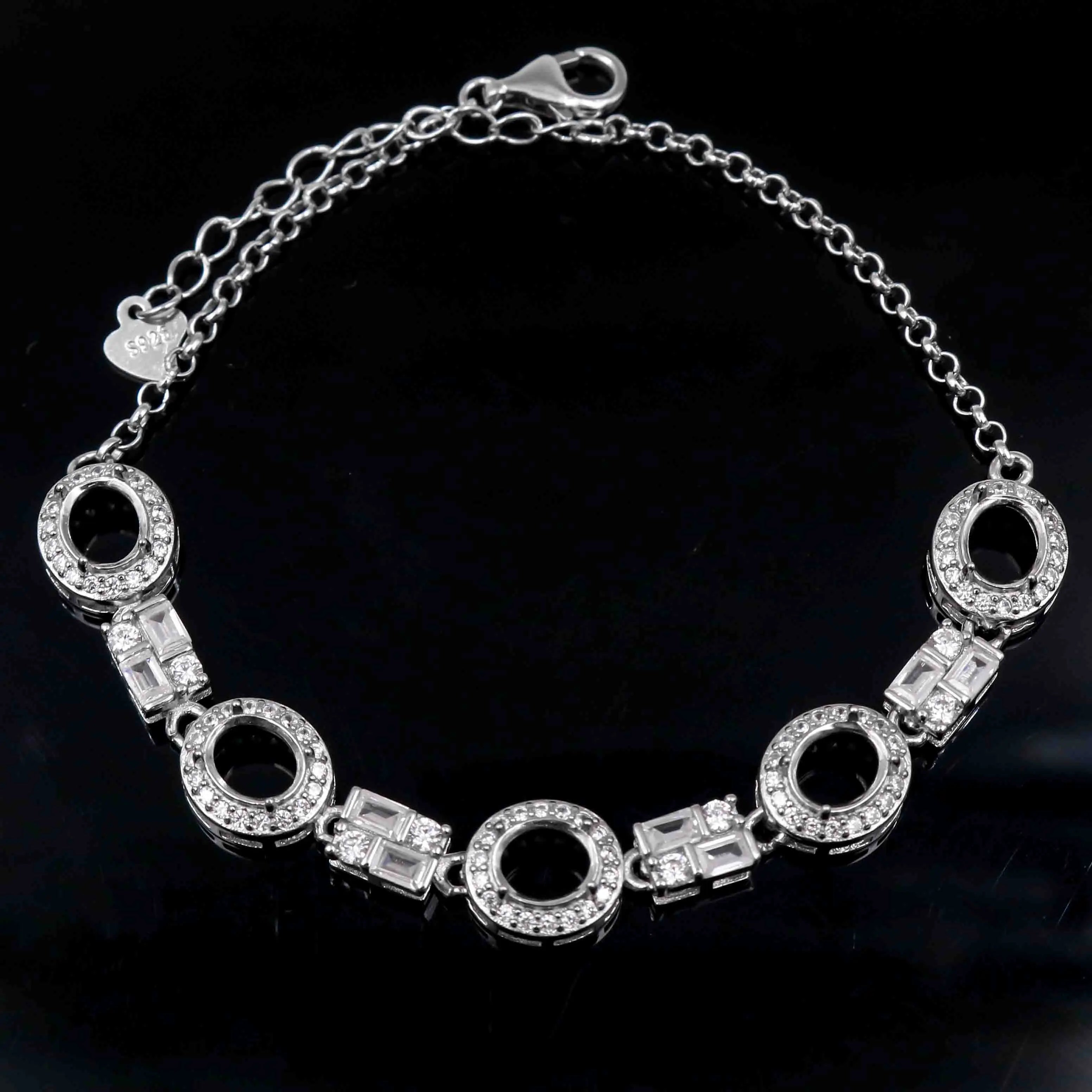 Sterling Silver 4*5/5*6mm Semi Mount Bracelet Empty Support Blank Setting S925 Base Holder Without Center Stone Inlay for DIY
