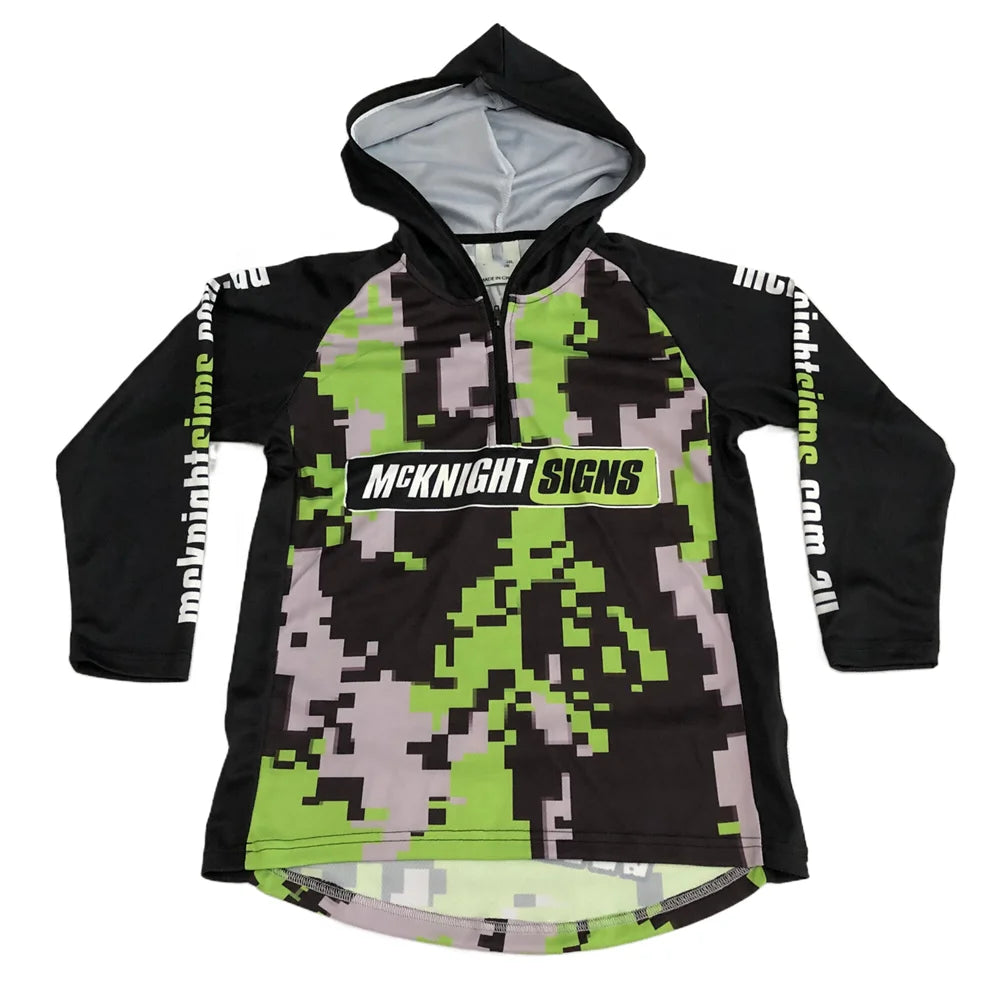 Youth Kids Fishing Hooded Sun Shirt Camo Custom Sublimation 100% Polyester Quick Dry UPF 50 Breathable