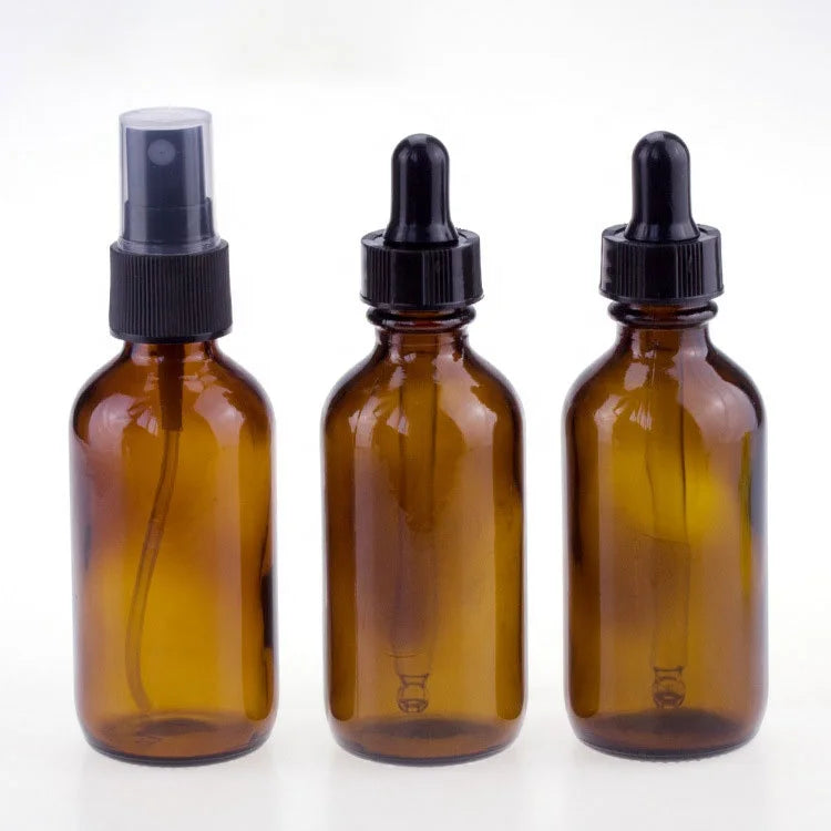 15ml 30ml 60ml 120ml Amber Cosmetic Boston Essential Oil Glass Bottle with Black Plastic Dropper