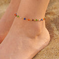 MICCI New Arrival Bohemian Style Minimalist Tarnish Free Jewelry 18K Gold Plated Colored Crystal Natural Stone Anklet for Women
