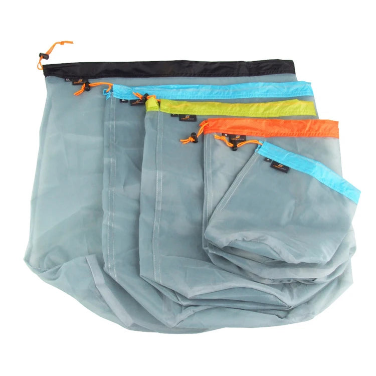 Custom logo Ultralight Nylon Mesh Bags Sleeping Bag Ditty Sacks Drawstring Storage Bag for Travelling Hiking