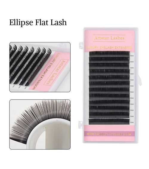 0.15mm 0.20mm Individual Flat Lashes with C CC D Curl Soft Natural Matte Flat Ellipse Eyelash Extensions Box Packaging
