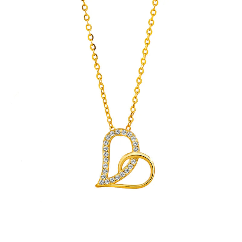 Fine Jewelry 925 Sterling Silver Double Heart Pendant Necklace Women 925 Silver Versatile Necklace Chain Jewelry Wholesale
