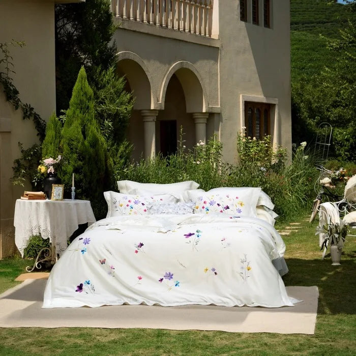 High-End Digital Printing Comforter Set 500TC Bedsheets White Cotton Coverlets with 2 Soft Pillowslips Bedding Set Supplier