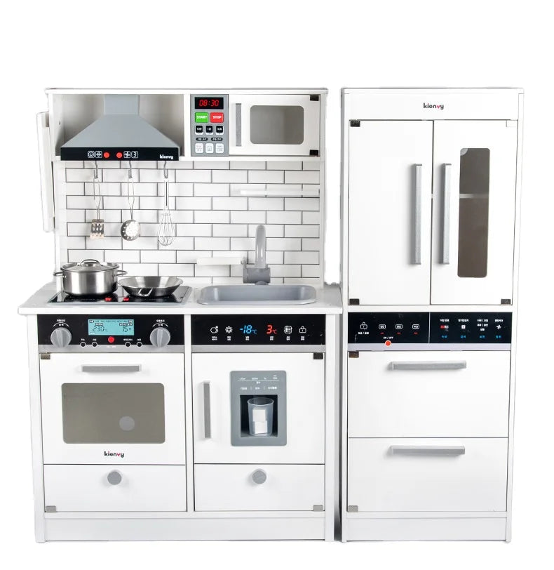 Double Door Refrigerator Kitchen Role Play Toy Refrigerator Toys White Wooden Toy Kitchen