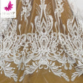 White Bridal Lace With Shiny Long Glasses Beads and Sequins Pretty Tulle Embroidery Fabric for Wedding Dress HY1554-4