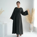 Wholesale EID Solid Color Wrinkle Sleeve Dubai Turkey Modest Linen Closed Abaya Winter Dresses for Women Muslim Dress