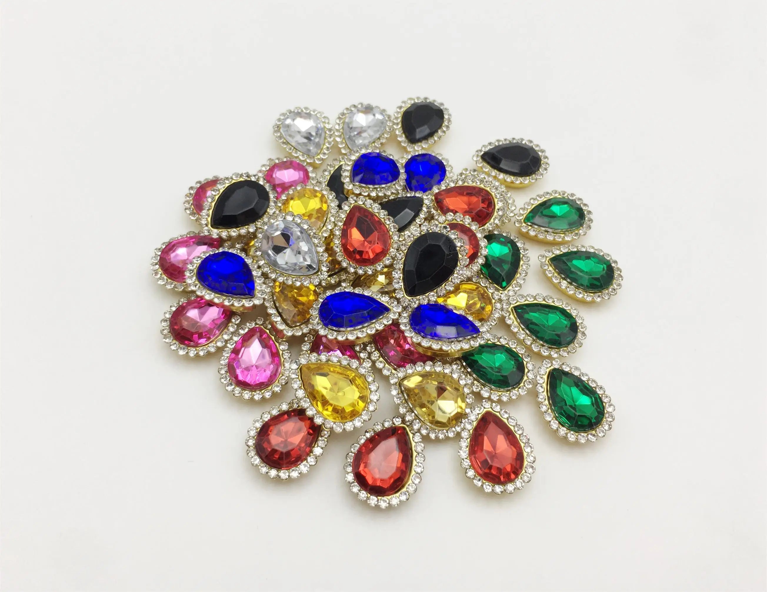 SINRONG Double Flower 10*14 Color Blend Flat Back Drop Acrylic Crystal Rhinestones for Clothes Bags-Glass with Glue Technology