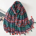 Wholesale Fashion Vintage Style Full Flower Pattern Muslim Head Wrap Hijab Summer Light Soft Cotton Voile Printed Tassel Scarfs