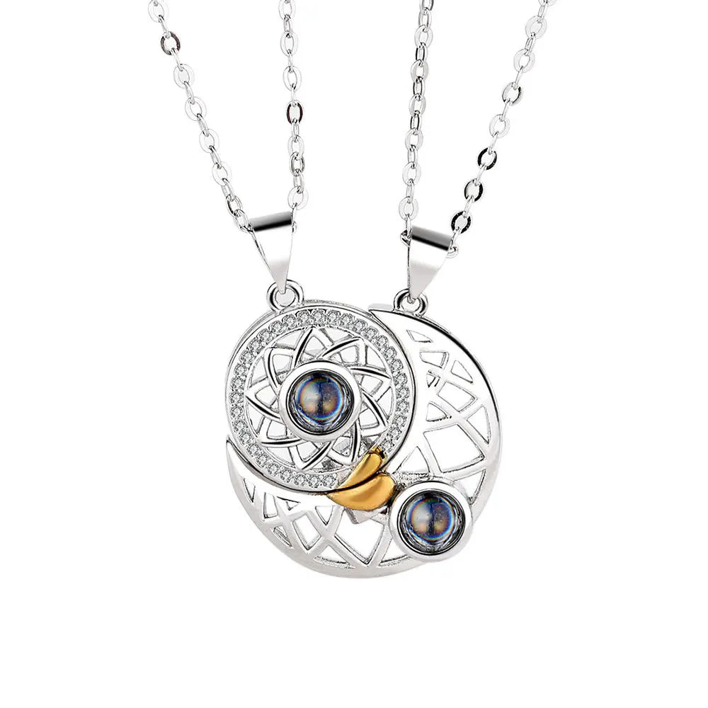 Fashion Hot Sale Zircon Sun Moon Projection Necklace Personalized Romantic Couple Clavicle Necklace for Men Women