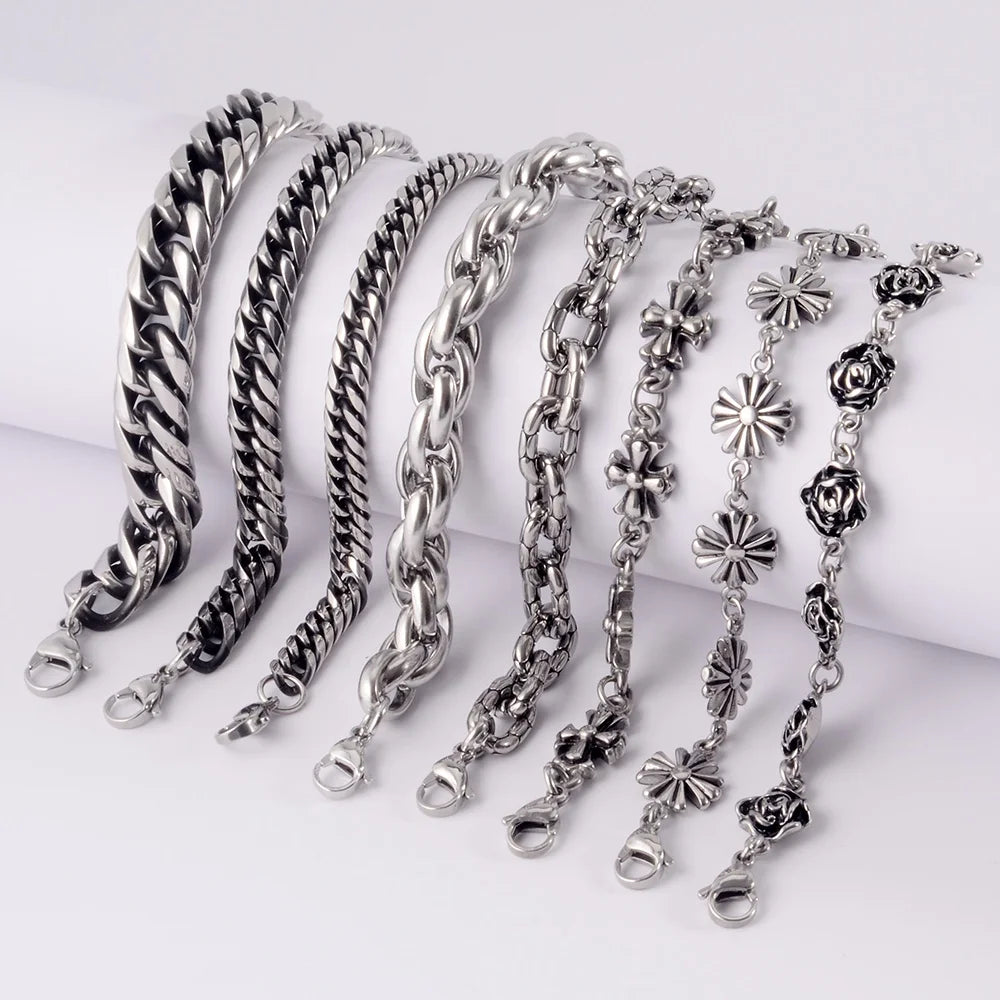 Surgical Steel Vintage Punk Man Bracelet Chain Custom  Hip Hop Skull Men Cuban Bracelet Women Popular Jewelry