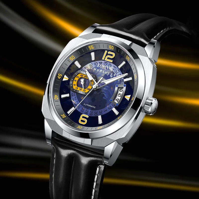 For lobinni Top Brand Men's Sports Watch Square Luminous Pointer Automatic Mechanical Charm Miyota Movement Water Resistant