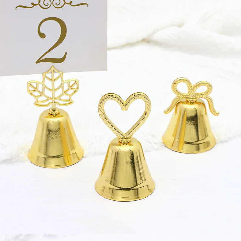 Heart Bow Maple Leaf Shape Silver Gold Bell Place Seat Name Card Photo Holder Memo Clip Party Wedding Table Decoration Favors