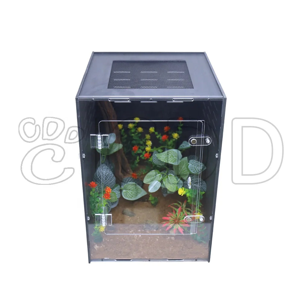 Durable PVC Frame 12x12x18/16x16x24 Inch Push-Up Closure Arboreal Reptile Crested Geckos Breeding Enclosure Crystal-Clear Box